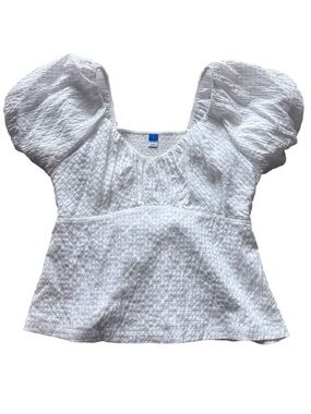 White Puff Sleeve Crop Top Textured Smocked Cottagecore Blouse
